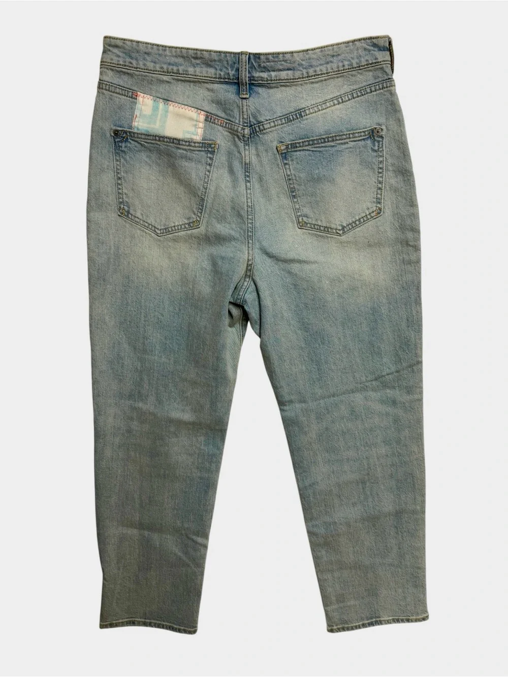 Pilcro The Borrowed Boyfriend Patchwork Straight Leg High Rise Cotton Jeans 29